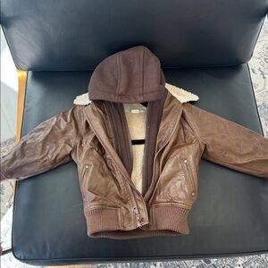 24M Fleece Lined Leather Jacket w/ detachable hoodie